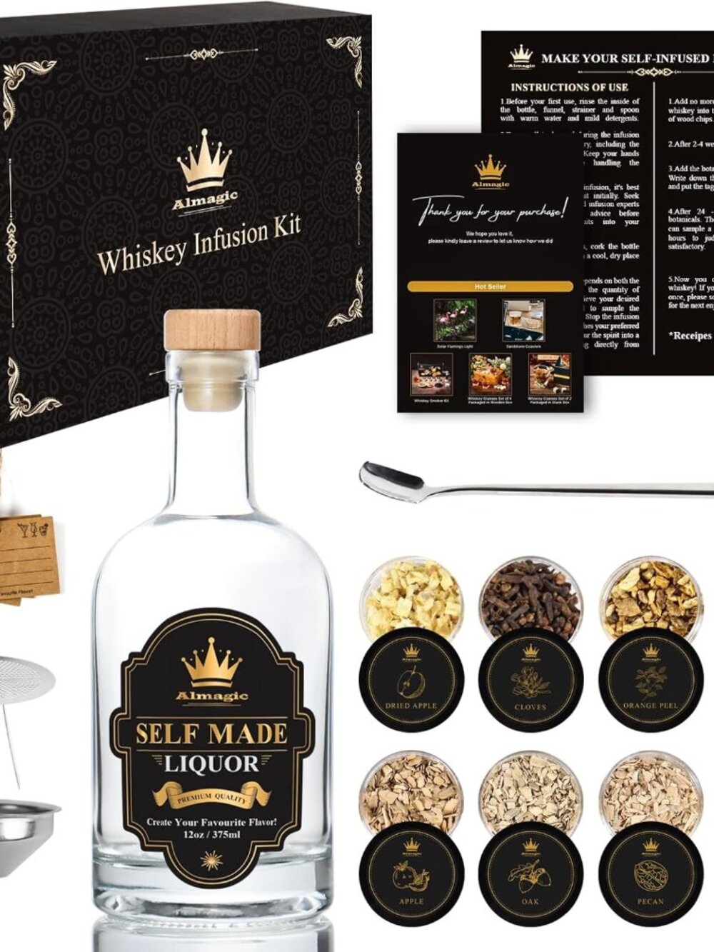 Whiskey Infusion Kit Gift for Men | DIY Whiskey Set to Create Own Flavor | Inclu